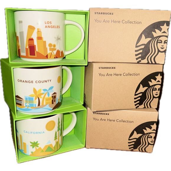 NEW Lot Of 3 Starbucks Mugs California Los Angeles Orange County 14oz Collectors - Picture 1 of 2